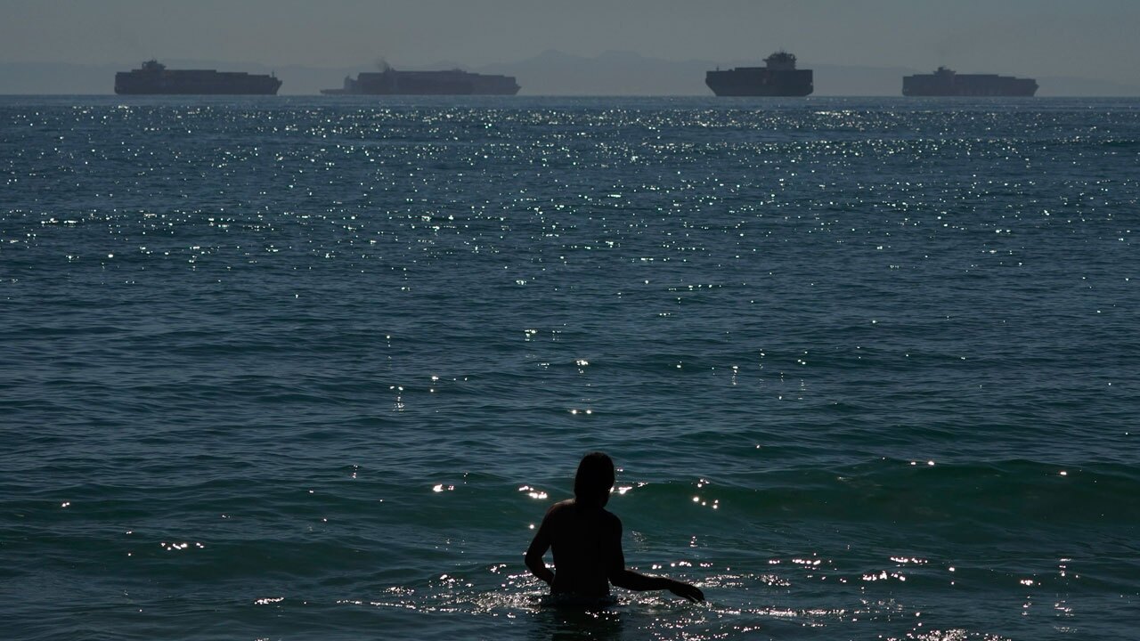Cargo ship anchored off Southern California