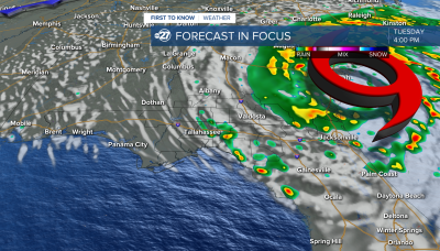 A band of two of rain possible behind Debby Tuesday