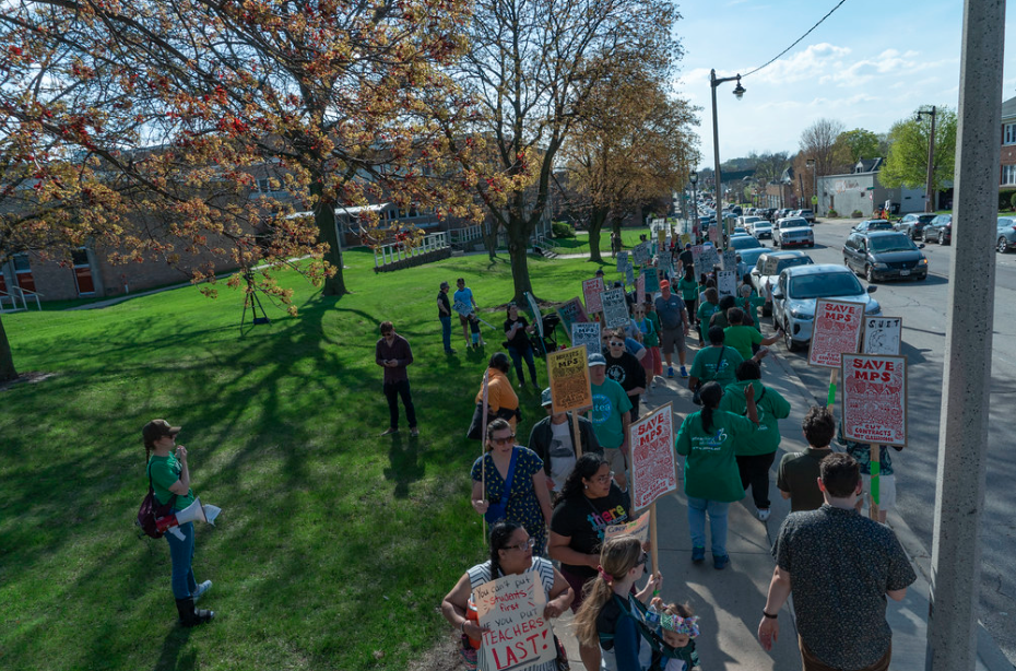 Teachers, district employees, parents, students and union members organize outside of MPS Central Office