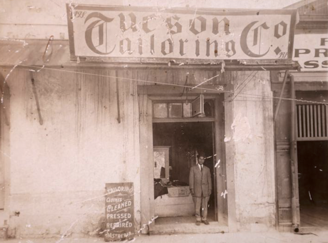 Margarito Garcia in front of his shop on Congress in 1909
