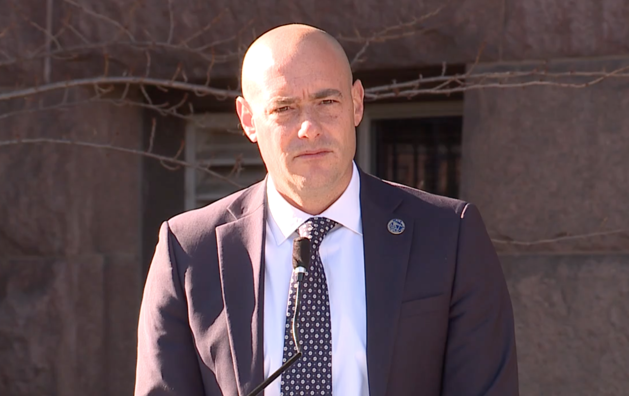 Cincinnati City Councilman Greg Landsman at Nov. 16 press conference at City Hall.