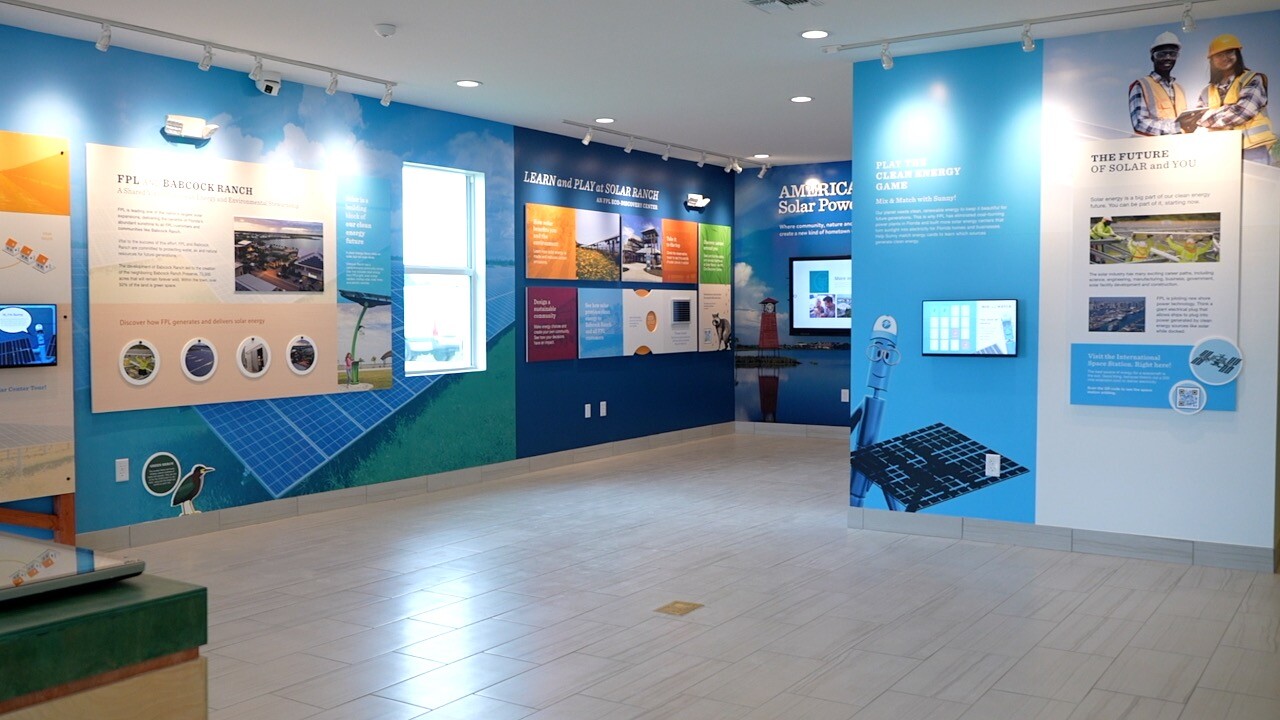 Some of the interactive exhibits in the main room of Babcock Ranch's new Eco-Discovery Center.
