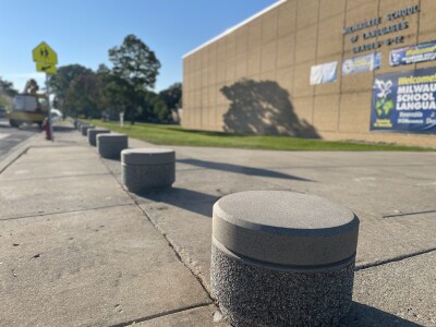 Concrete Barriers outside of the Milwaukee School of Languages