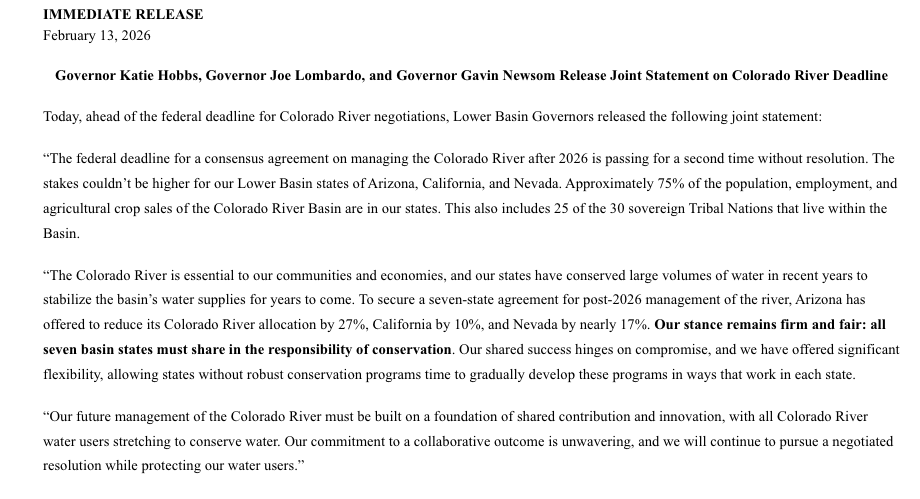Lower Basin governor joint statement
