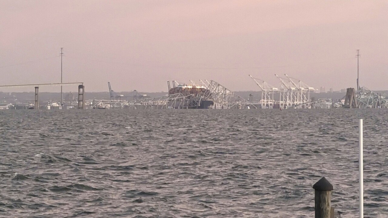 Francis Scott Key Bridge collapse view from water, March 26, 2024