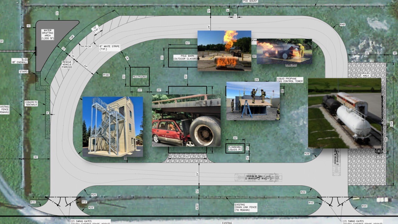 Top-down diagram of the training facility, that will have a 3-story training tower, live fire simulations, and more.