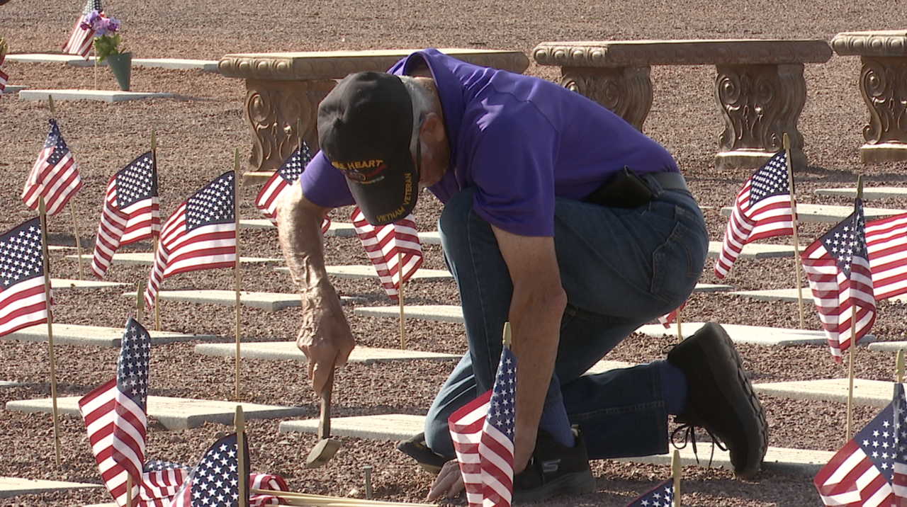 flag placed at each grave at Arizona Veterans' Memorial Cemetery
