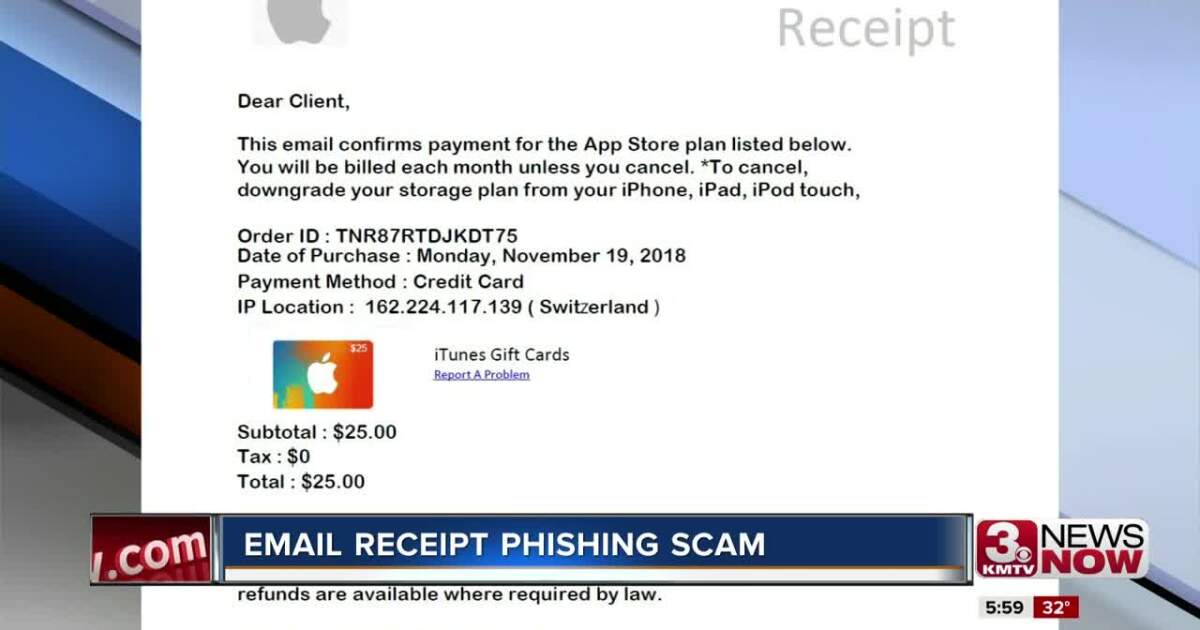 Phishing scam targets fake receipt emails