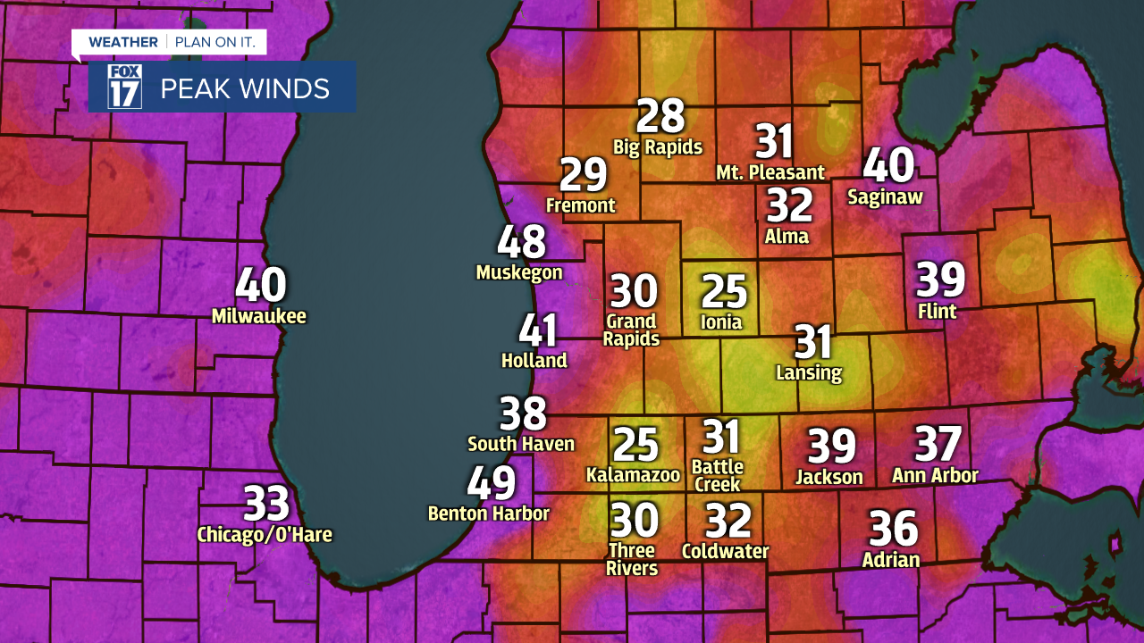 Peak Winds Saturday A.M.