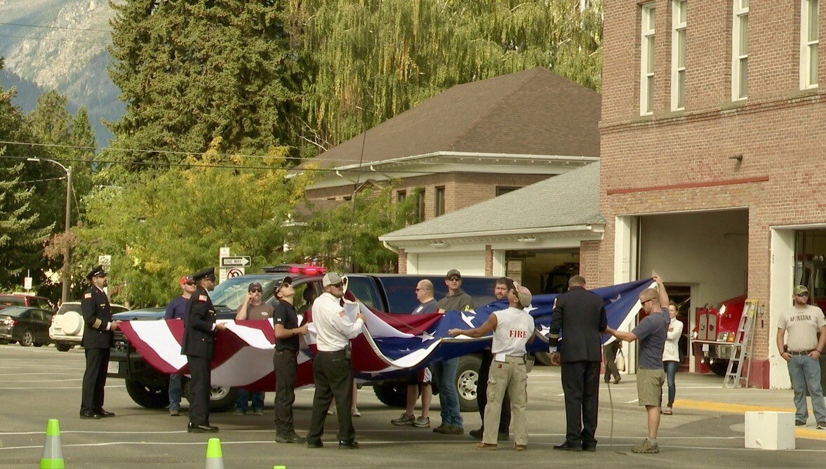 A 20 by 30 ft American flag was raised above the Hamilton crowd