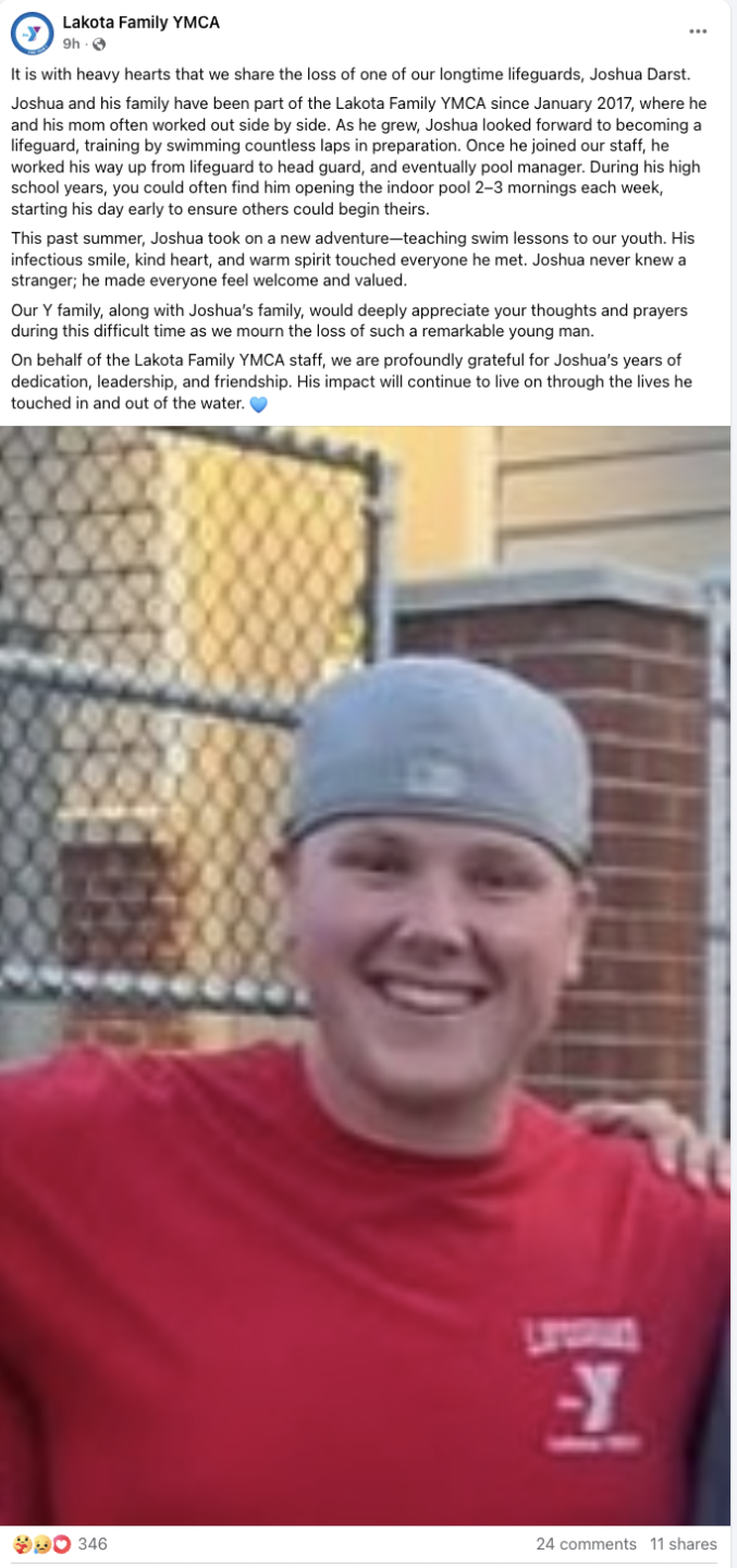 Facebook post honoring Joshua Darst