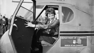 Amelia Earhart in a plane