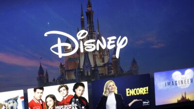 A Disney logo forms part of a menu for Disney+.