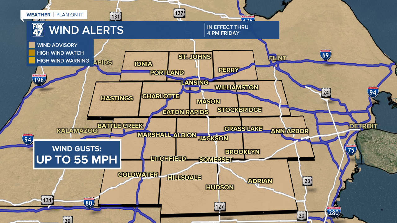 Wind Advisory in effect across all of our neighborhoods Friday with gusts up to 55 mph possible