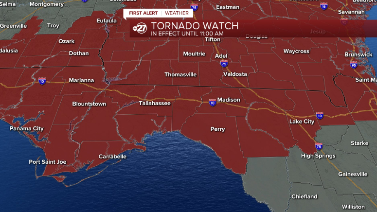 Tornado Watch issued for Big Bend, South counties until 11 a.m
