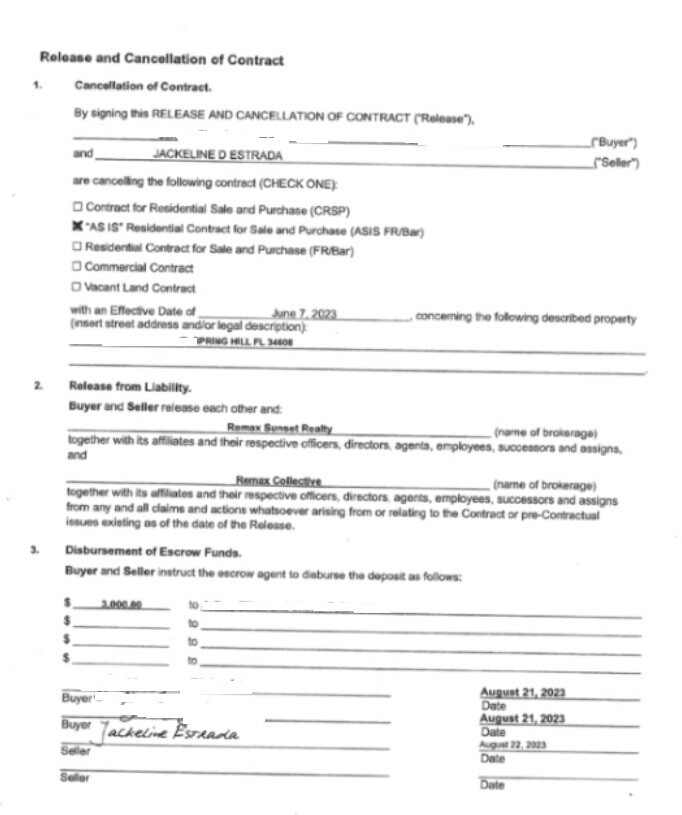 Redacted Release and Cancellation of Contract Agreement