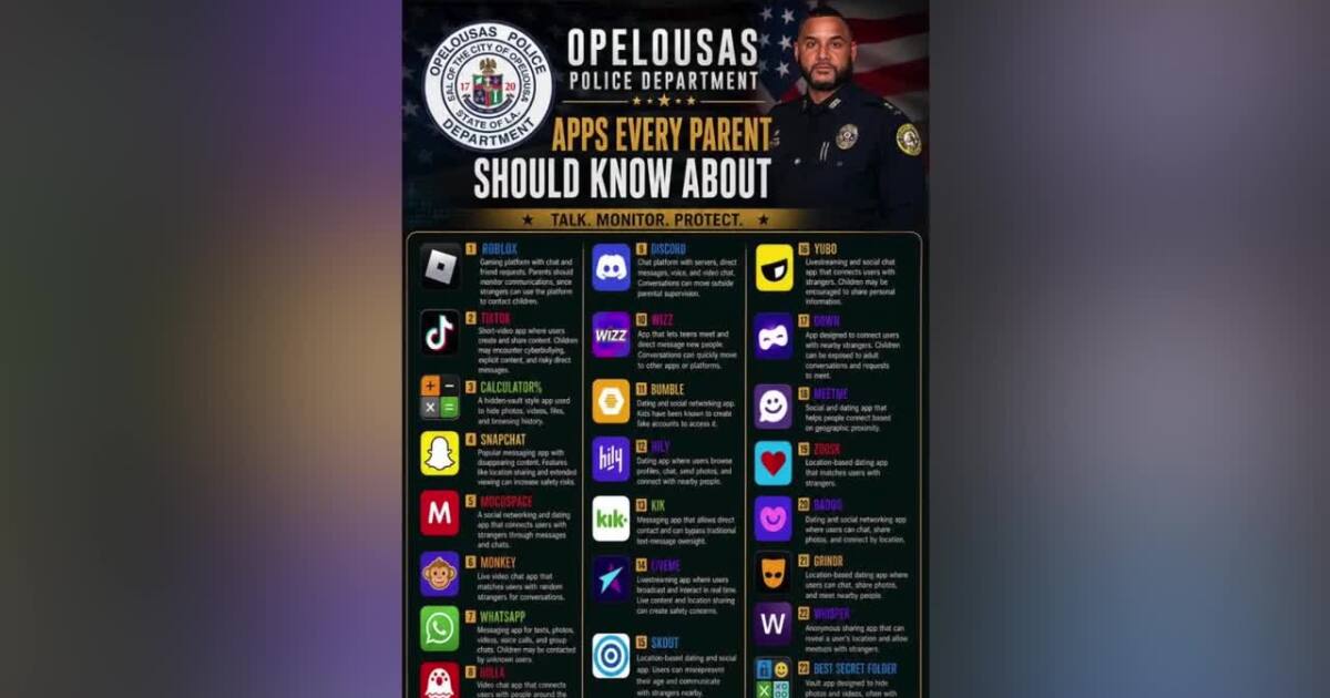 Opelousas Police Department urges parents to monitor children’s apps and online activity