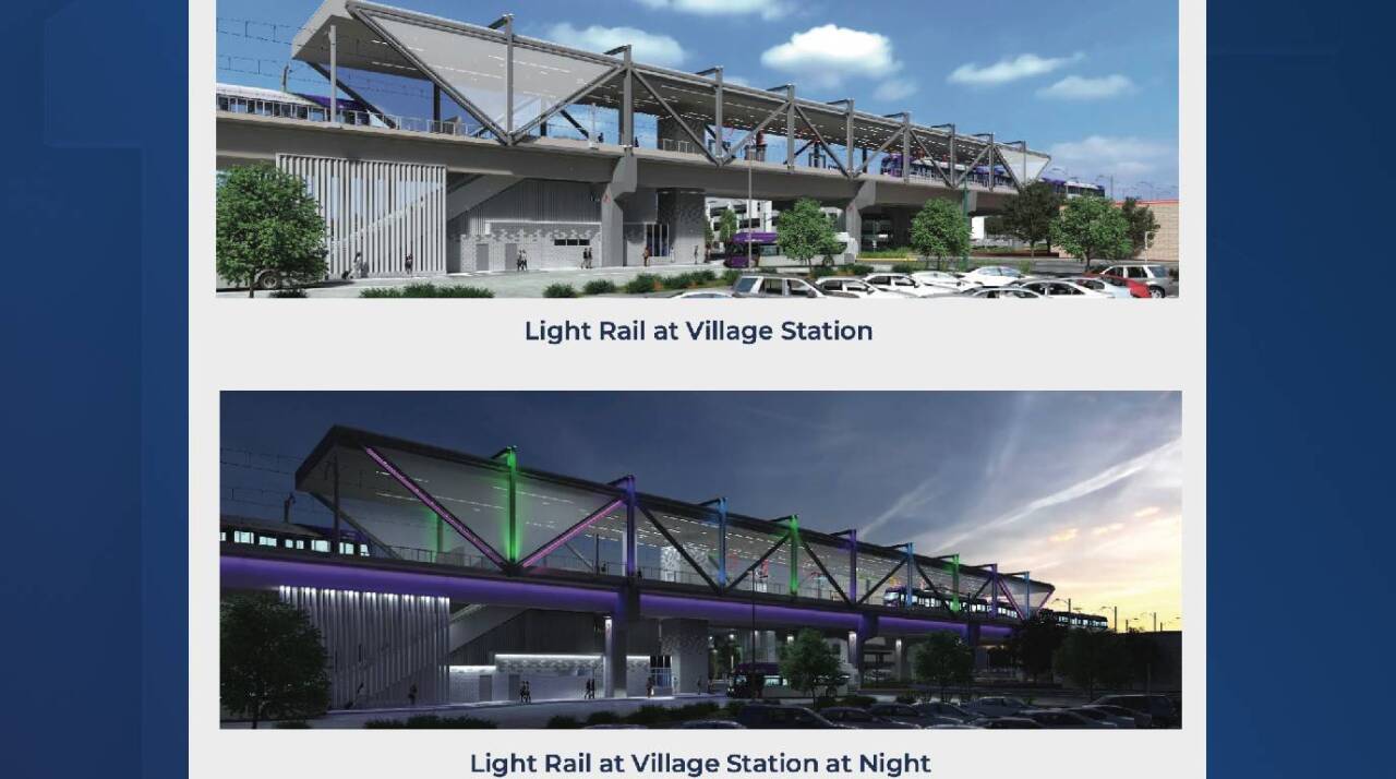 Renderings of the project Light Rail at the Village Station.