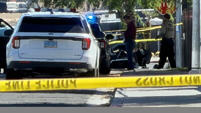 Driver detained after hitting LVMPD officer's motorcycle in southeast Las Vegas