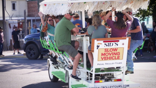 Checking out the Pedal Trolley in downtown Great Falls