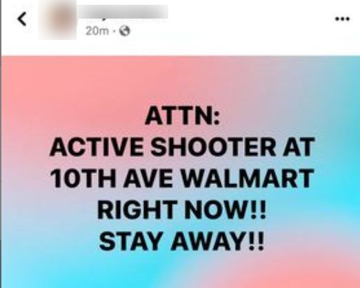 FB post about shooter at Walmart