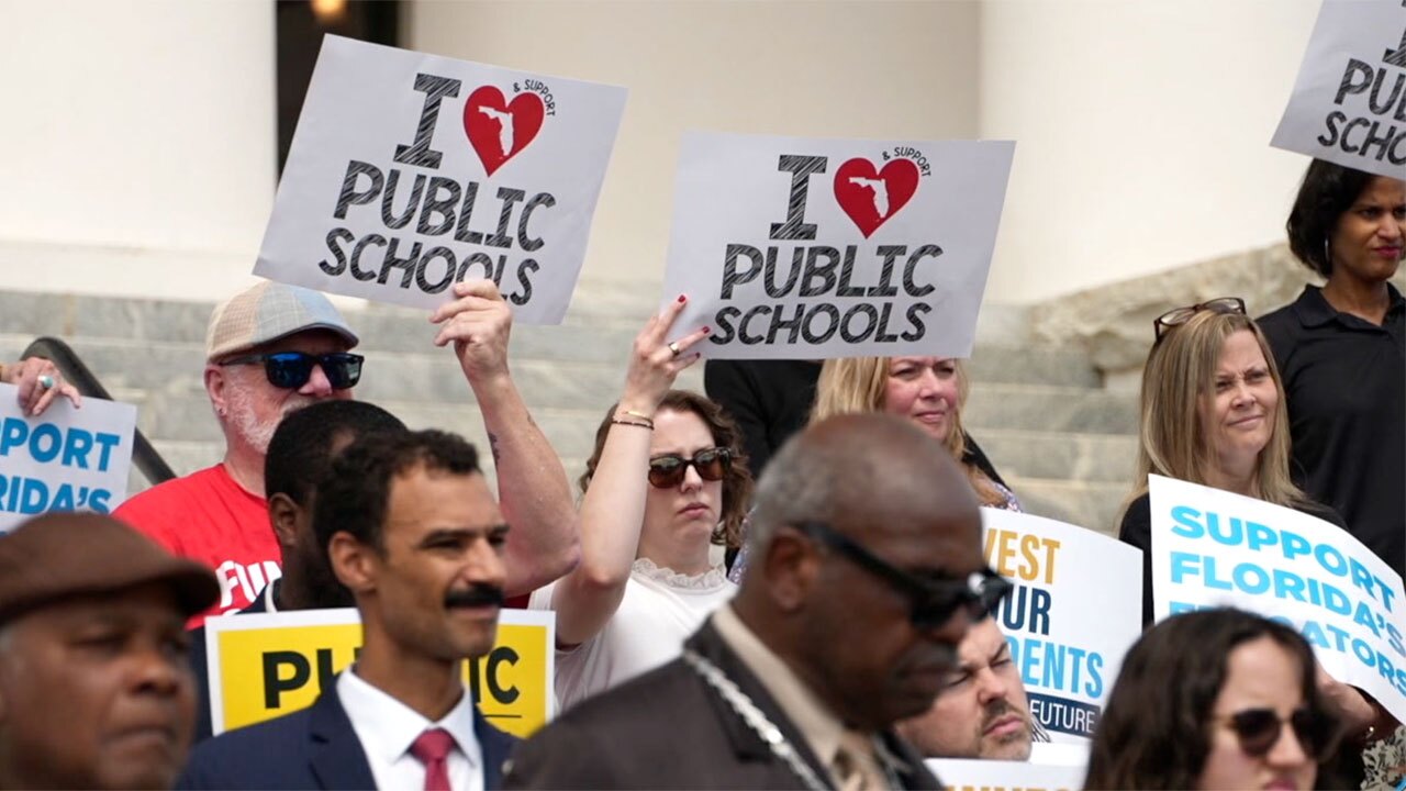 Educators and allies rallied in Tallahassee on May 5, 2026, urging lawmakers to put more money into public schools when they return next week to finish the state budget.