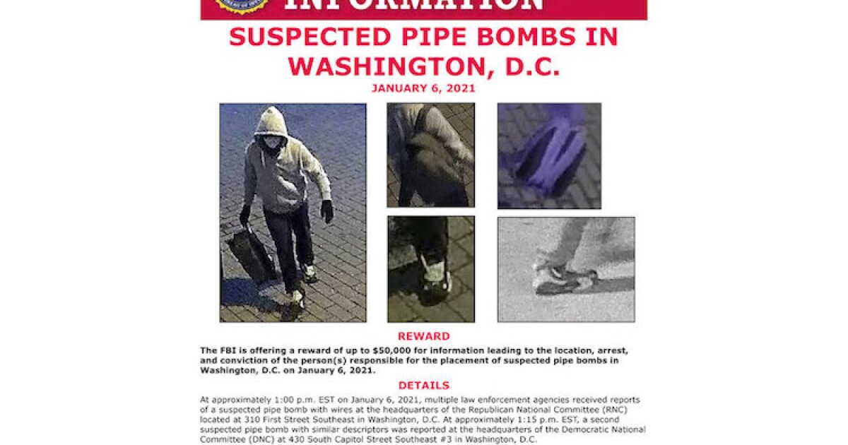 FBI still hunting Jan. 6 suspects, pipe bomber a year later