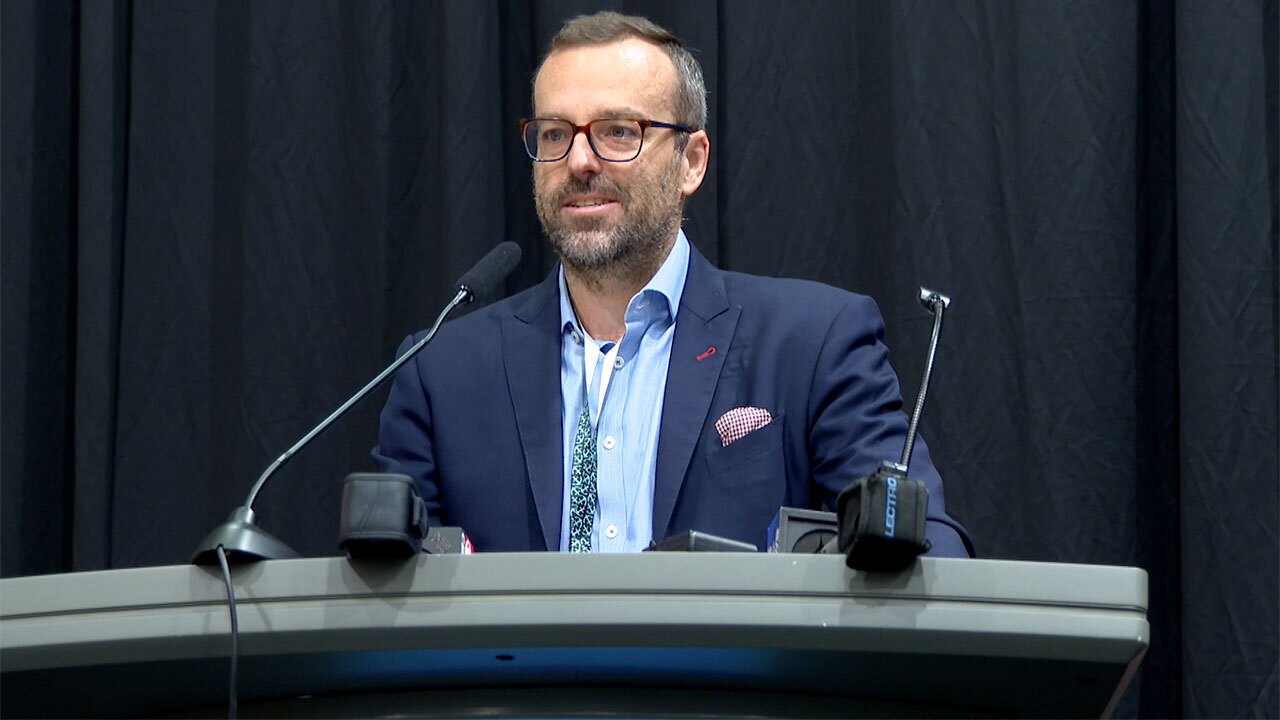 USL Chief Operating Officer Dan Holman speaks in Port St. Lucie on Oct. 13, 2025, for the announcement of the new professional soccer franchise.