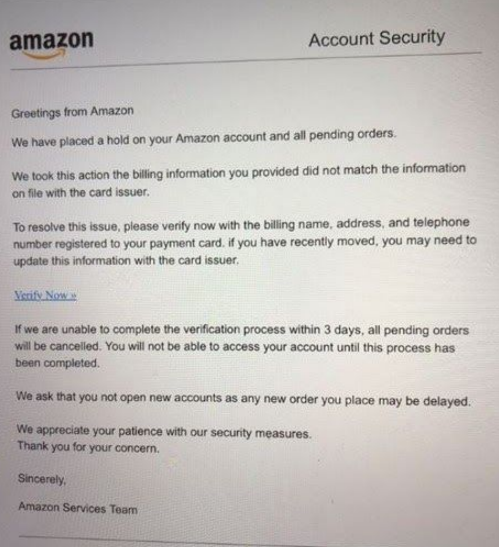 One example of an identity theft scam. This is NOT from Amazon.