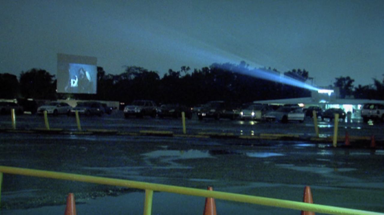 Drive-in movie being shown at Lake Worth Swap Shop in 2014