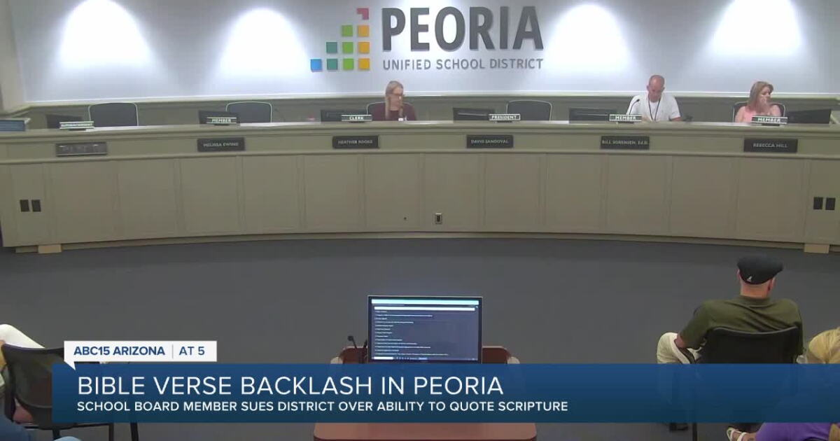 Peoria school board member sues district over reading bible verses in