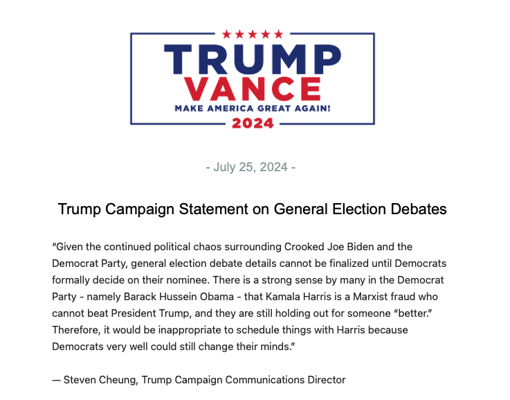 Trump statement on general election debates
