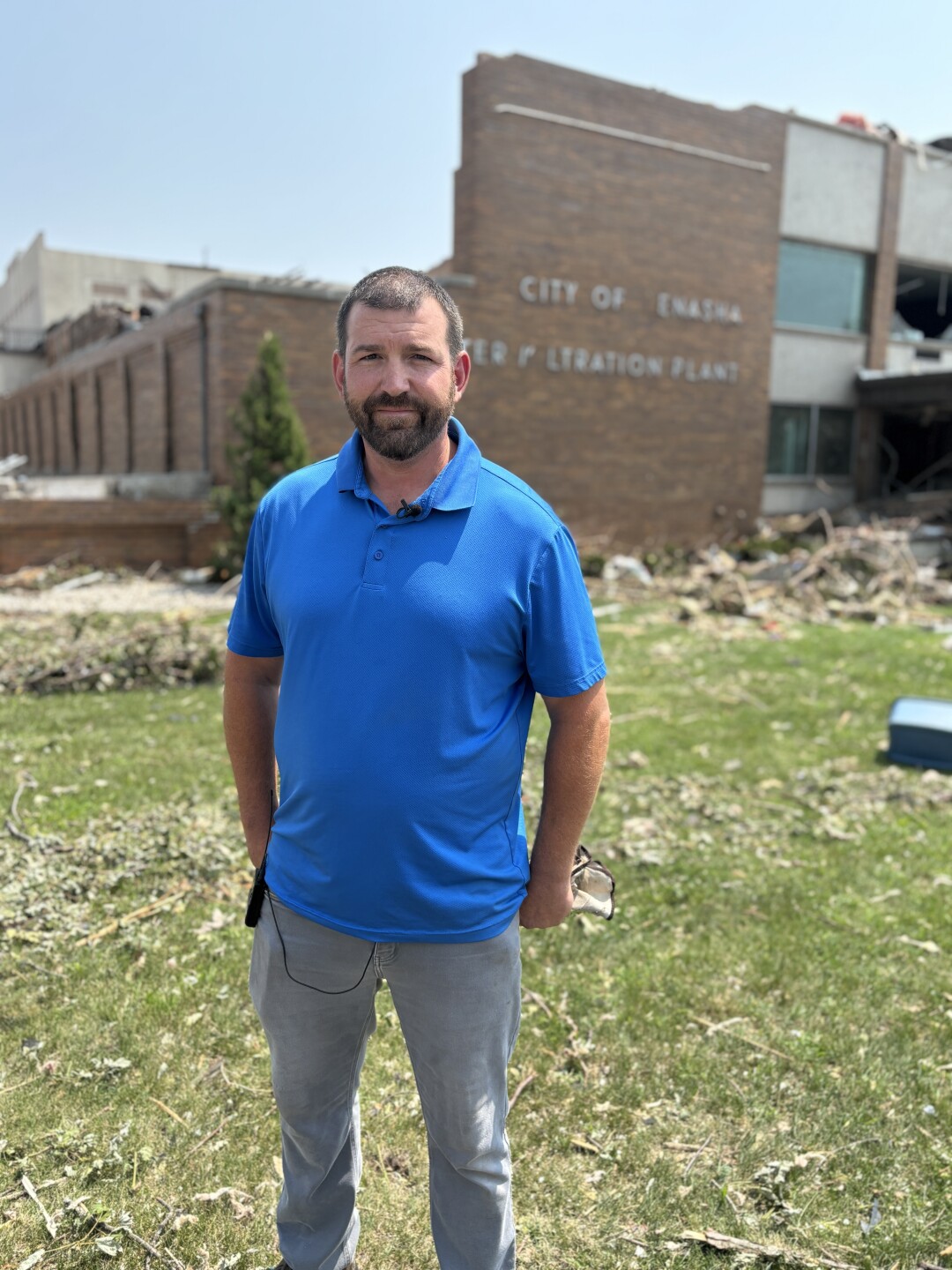 Plant manager, Adam Smith, and seven other employees survived the storm without a scratch after taking cover in the facility's severe weather shelter as the tornado made a direct hit.