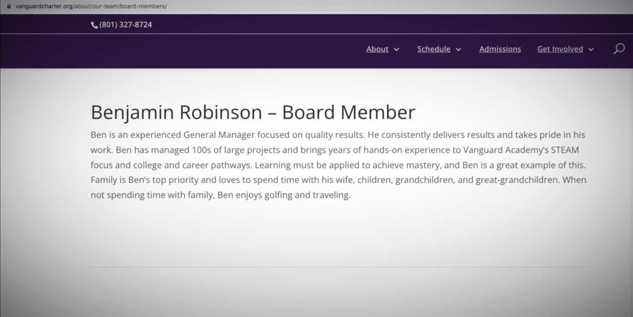 Benjamin Robinson is the only board member without a listed photograph on the Vanguard Academy website. Former members of the Kingston group told FOX 13 News they do not know who he is.