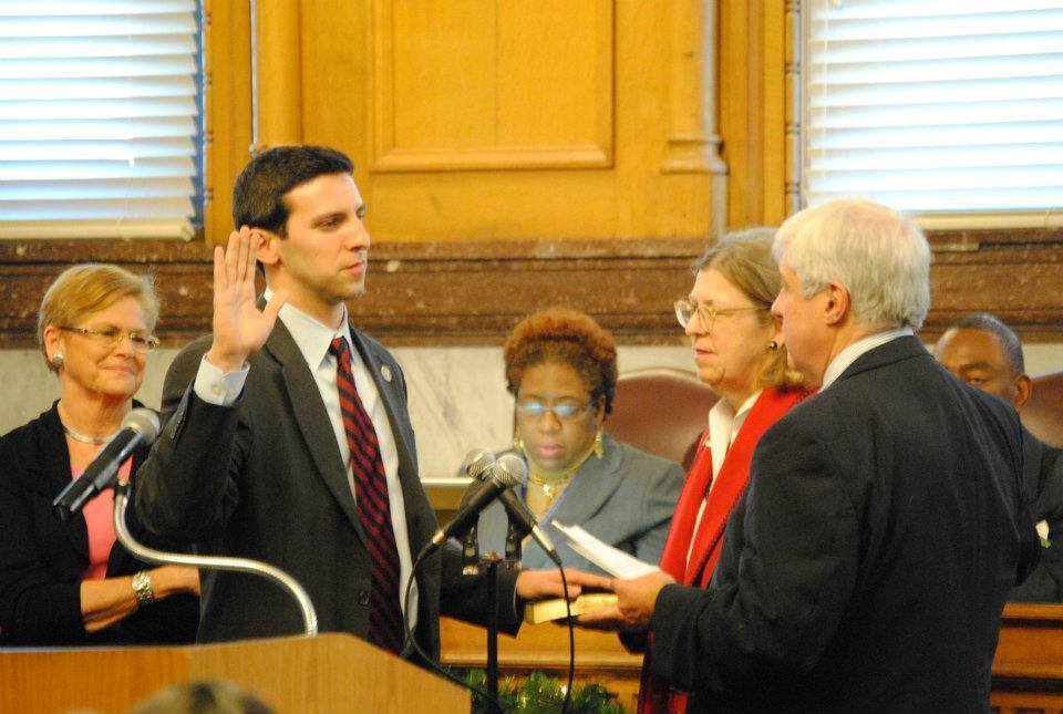 P.G. Sittenfeld being sworn into City Hall, where he served two terms as a council person.