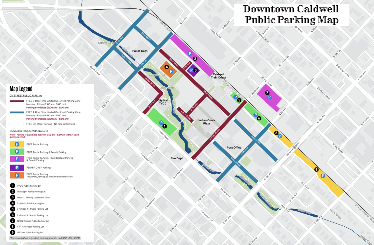 Downtown Caldwell Public Parking Map