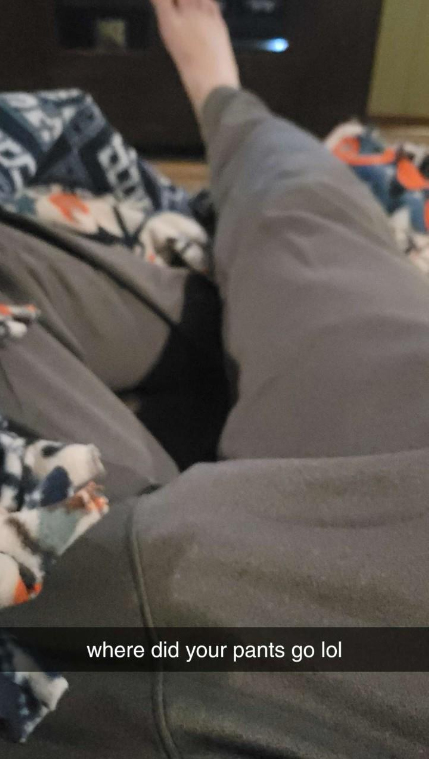 Snapchat from Enwright's criminal complaint with the dominant subject being his crotch.