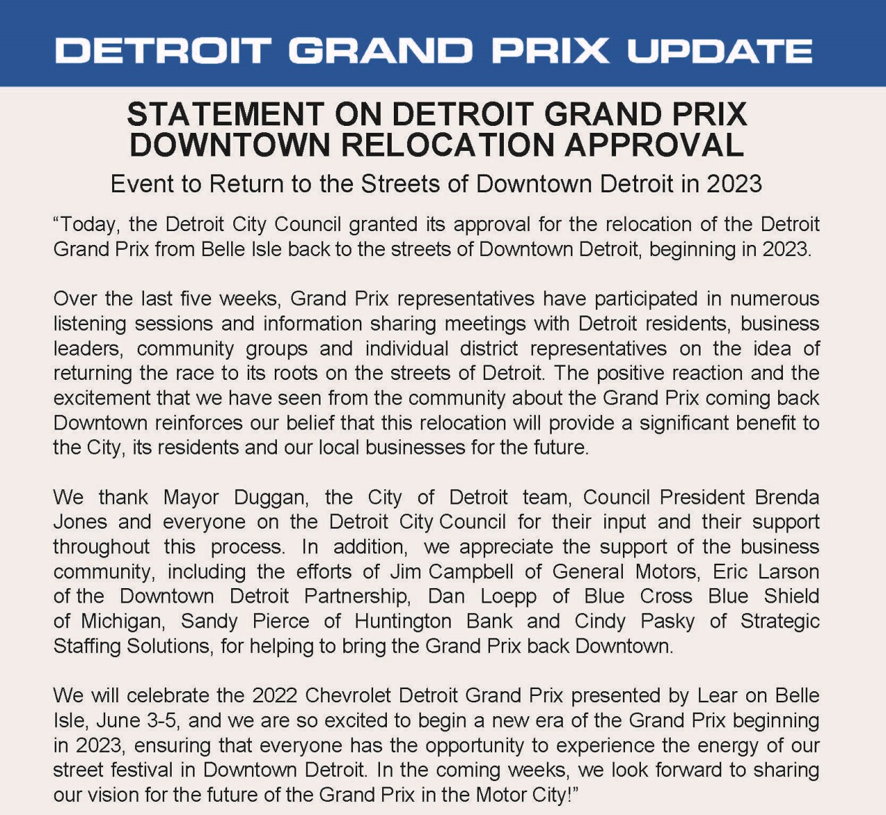 Chevrolet Detroit Grand Prix presented by Lear, June 2 - 4, 2022, Detroit, MI - Tickets