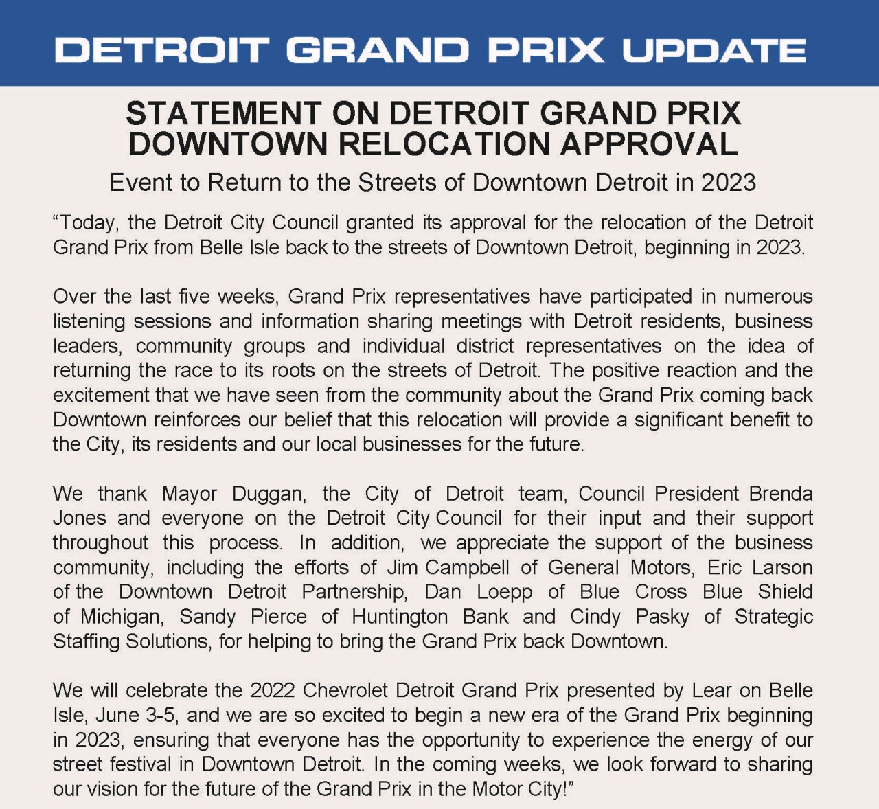 Chevrolet Detroit Grand Prix presented by Lear, June 2 - 4, 2022, Detroit,  MI - Tickets