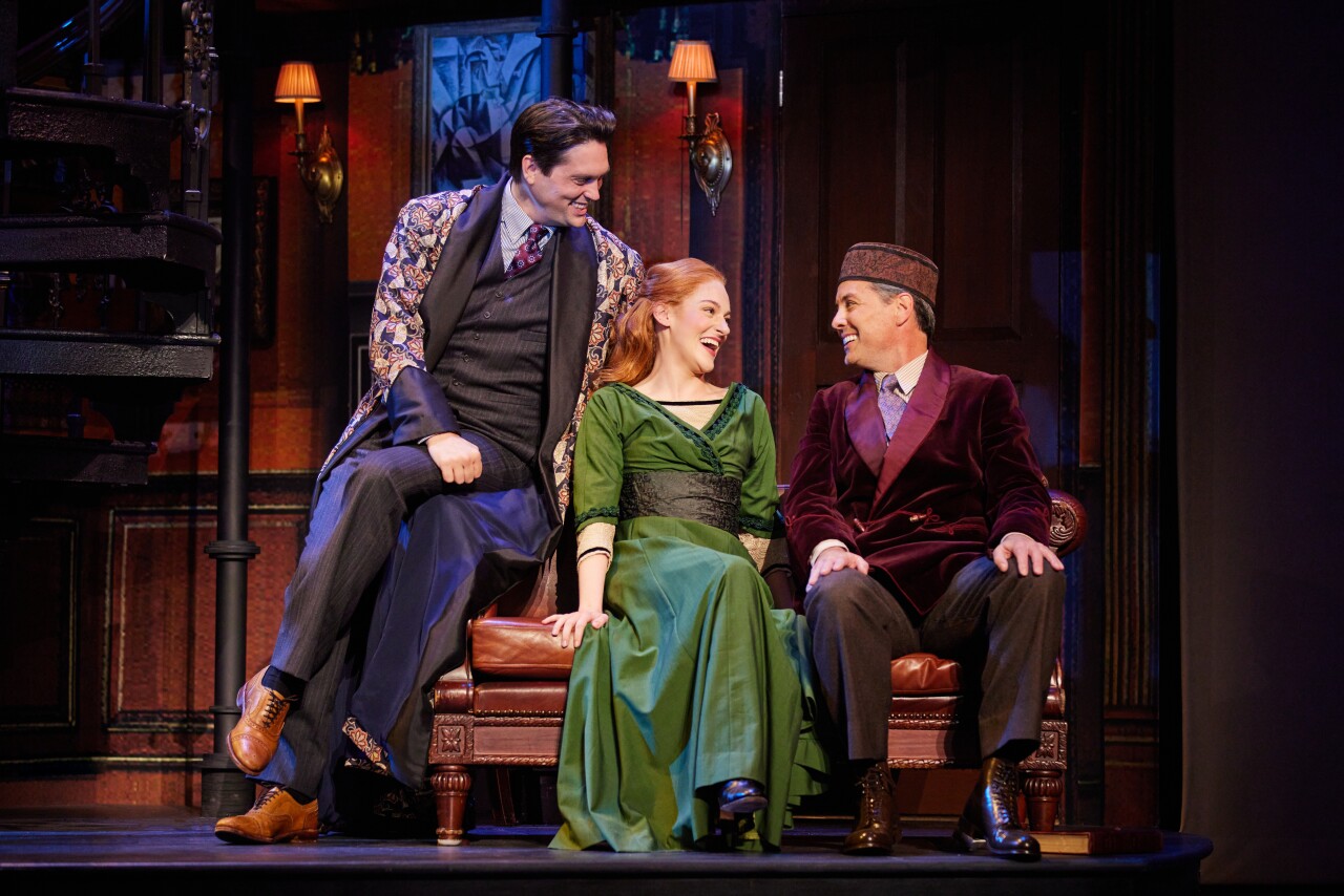 Jonathan Grunert as Professor Henry Higgins, Madeline Powell as Eliza Doolittle and John Adkison as Colonel Pickering in The National Tour of MY FAIR LADY. Photo by Jeremy Daniel (4106).jpg