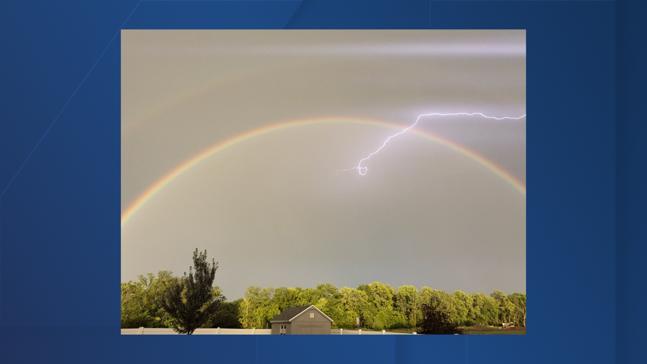 Double rainbow and lightning strike