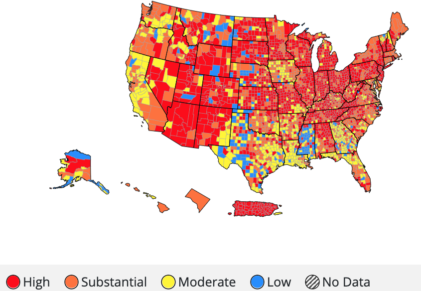 COVID-19 Community Transmission Levels calculated on Nov. 10, 2022.