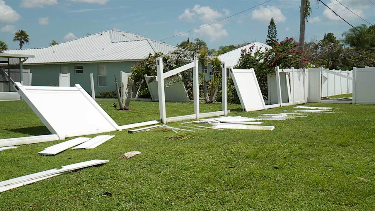Port St. Lucie residents spent Aug. 24, 2026, cleaning up after a storm tore through the area on Sunday, leaving behind damaged structures, debris-filled pools and downed foliage.