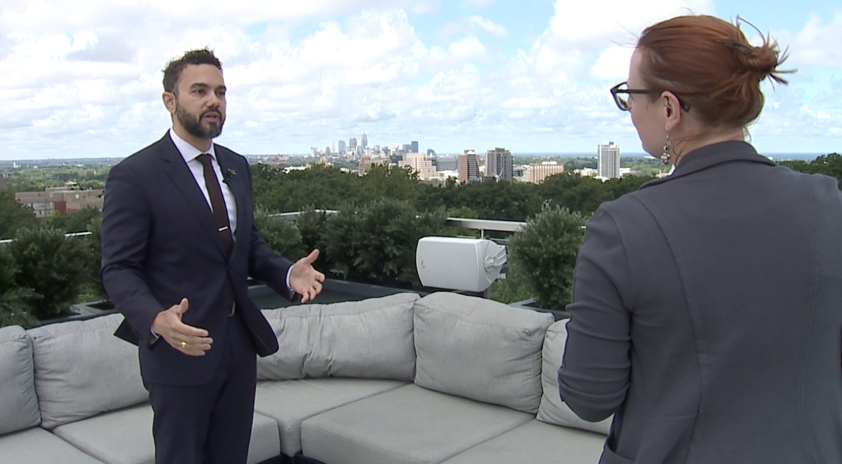 Cleveland Heights Mayor Kahlil Seren talks to News 5 reporter Michelle Jarboe on Thursday.