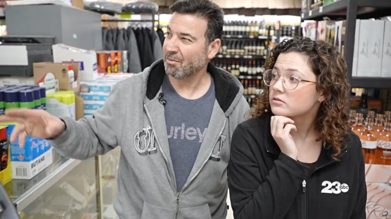 23ABC NEIGHBORHOOD NEWS REPORTER AVERY ELOWITT GETTING A TOUR OF THE STORE DAMAGE WITH OWNER ANDY KHALIL