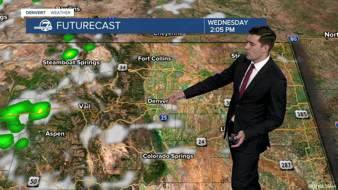 Spotty showers and storms are possible Wednesday, mostly for the mountains.