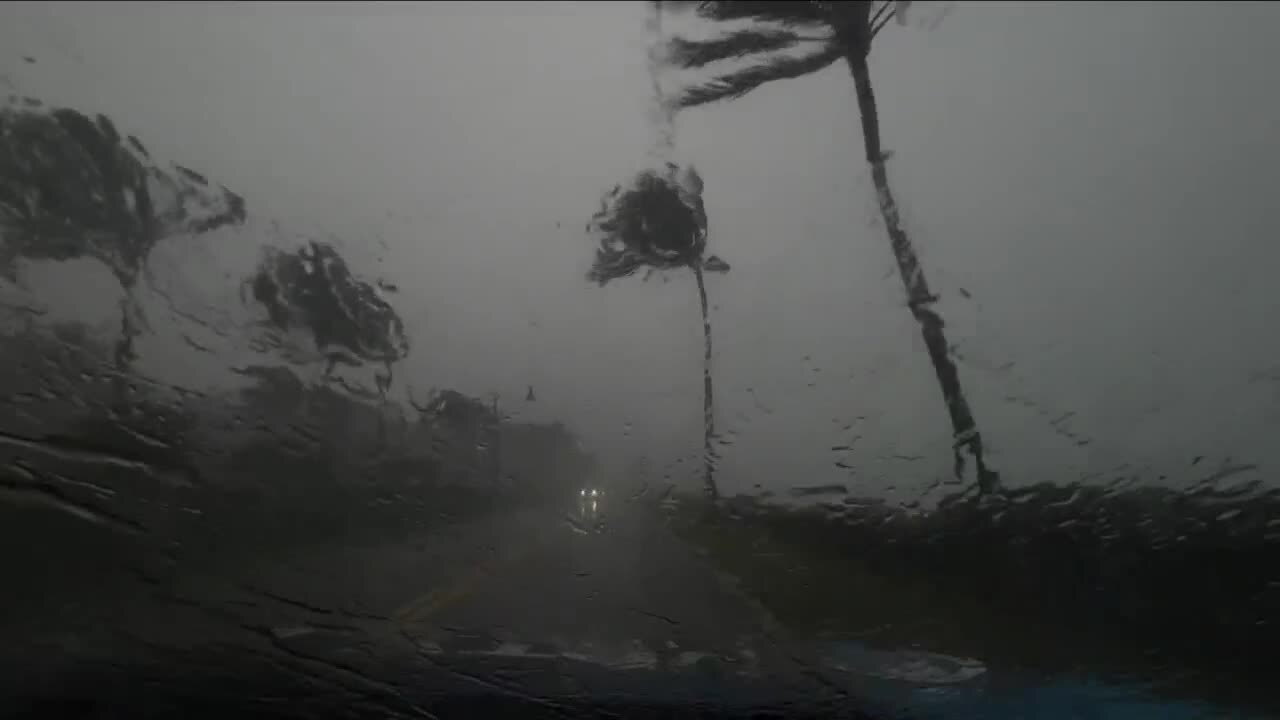 Poor visibility through windshield of Weather Pilot driving in Palm Beach, Dec. 16, 2023