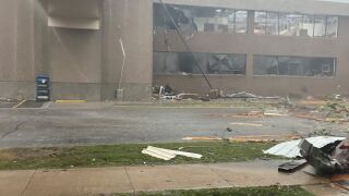Strong winds damaged an office building on Fourth Street in Menasha