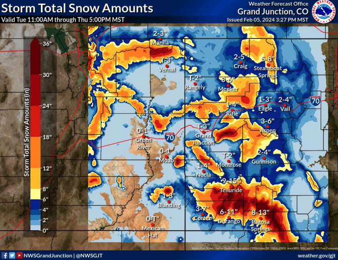 National Weather Service in Grand Junction_snow totals feb 6-7 2024