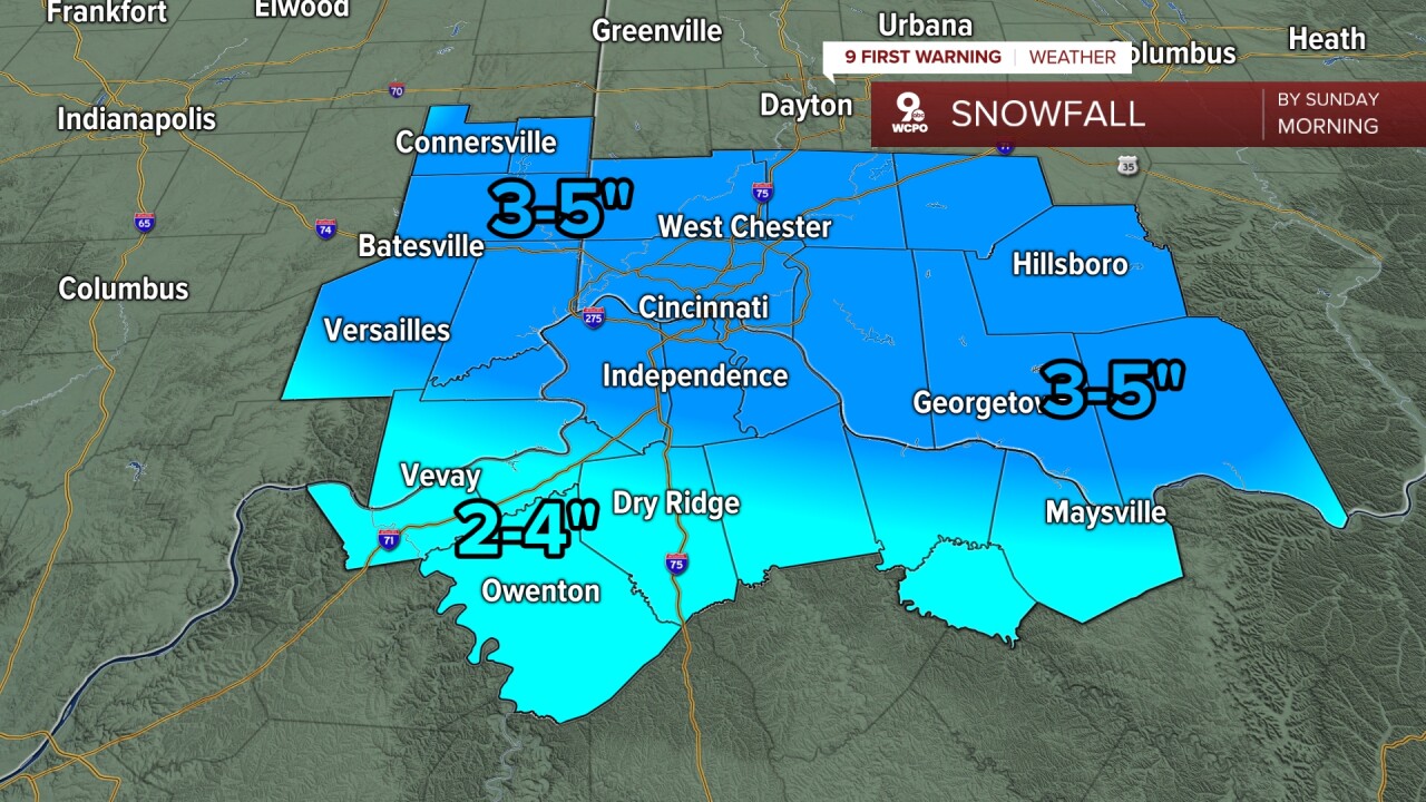 Saturday afternoon and evening snowfall